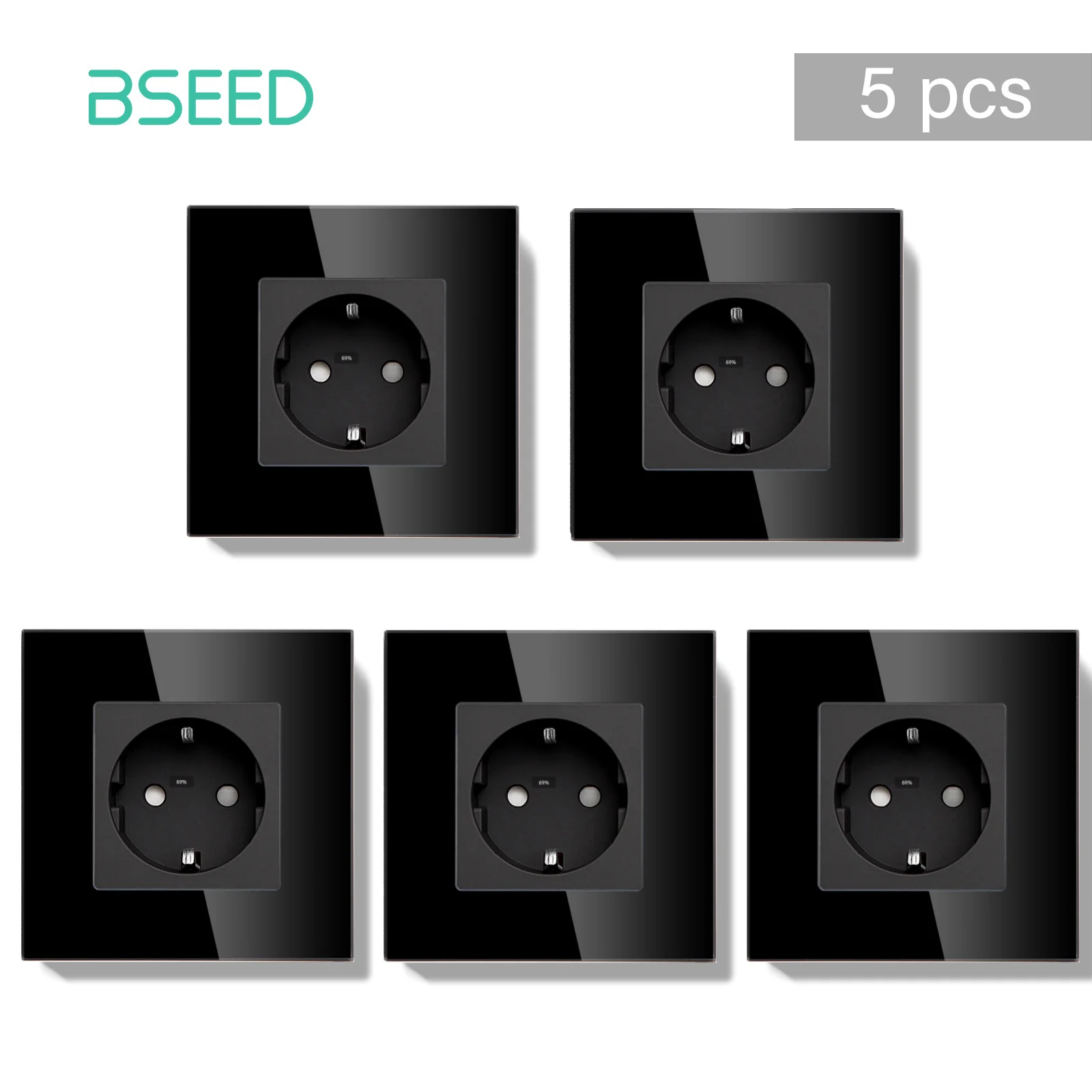 BSEED Wandcontactdoos Glazen frame 16A Enkel stopcontact EU-norm voor thuiskantoor Slaapkamer Stopcontact