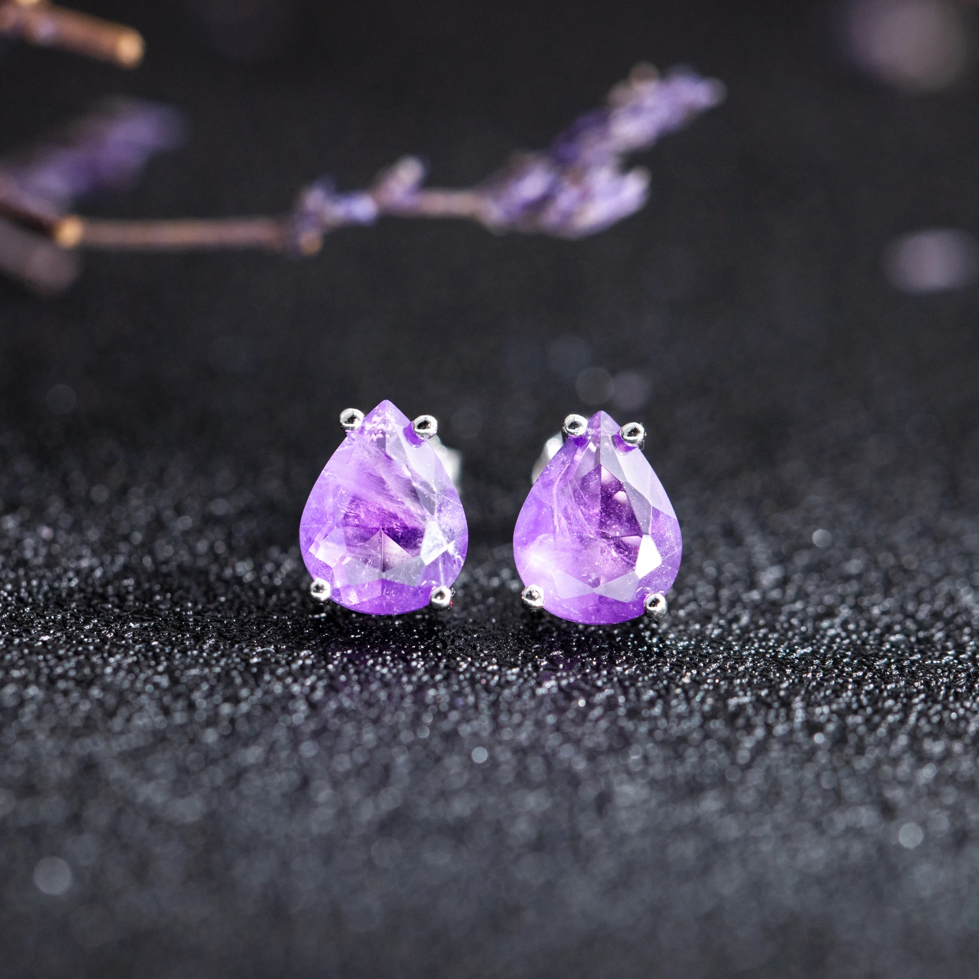 Minimalist Pear‑Shaped Amethyst Stud Earrings for Women, 925 Sterling Silver Base Gold Plated Natural Gemstone, Fine Wedding Jewelry, Ideal Birthday Party Anniversary Holiday Gift Accessories - view 3