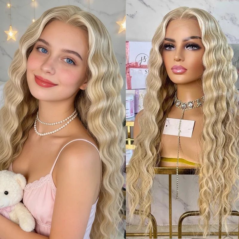 

Синтетический парик Deep Wave Lace Front для косплея Drag Queen, натуральный парик для женщин, цвет медовый блонд, с предварительно выщипанной линией роста волос, без клея, 2026