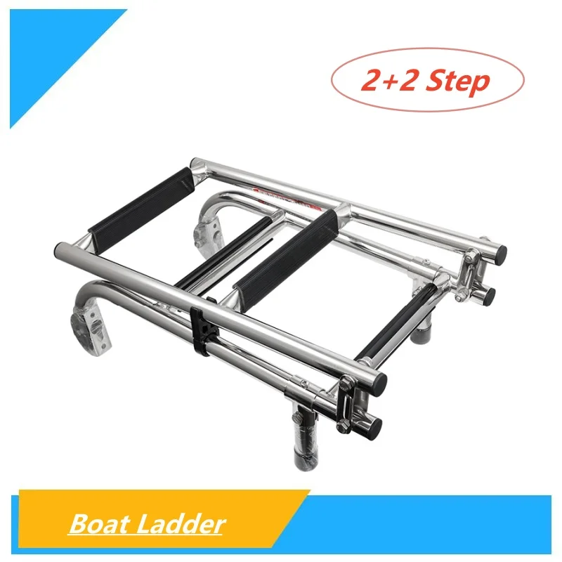 Anti Slip 4 Step Marine Dock Ladde Retractable 316 Stainless Steel Folding Ladder for Yacht Speedboat Accessories