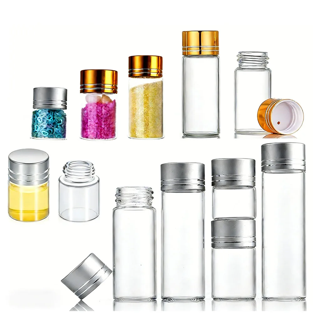5Pcs Portable 12ml-110ml Mini Clear Glass Bottle W/ Screw Lids Empty Wishing Bottle DIY Craft Vials Travel Storage Containers