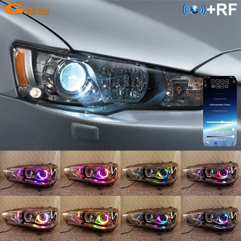 For Mitsubishi Lancer 10 X EVO Outlander Day Light Dynamic Turn Signal Lights Multi Color RGB Led Angel Eyes Kit Hex Halo Rings