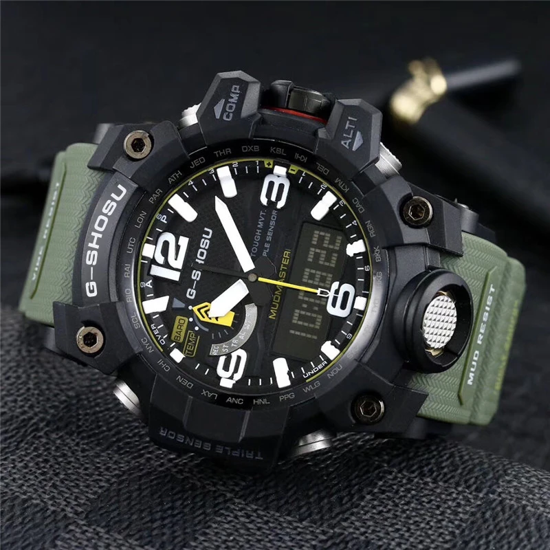 Sports Digital Men\'s Electronic Watch Full Function World Time Compass LED GWG1000 Oak Series