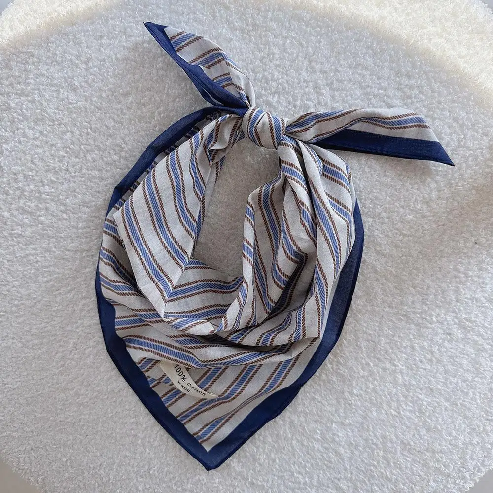 

Ladies Stripe Print Floral Scarf Square Scarves Kerchief Girls Cotton Linen Scarf Bandanas Headscarf Hair Ribbon Neckerchief