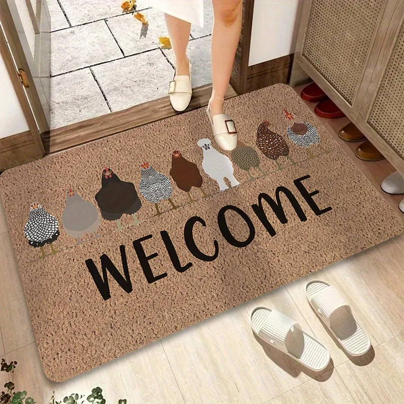 VIKAMA Country Kitchen Doormat Charming Multicoloured Chicken Flock Pattern Entrance Hallway Rug Home Decoration
