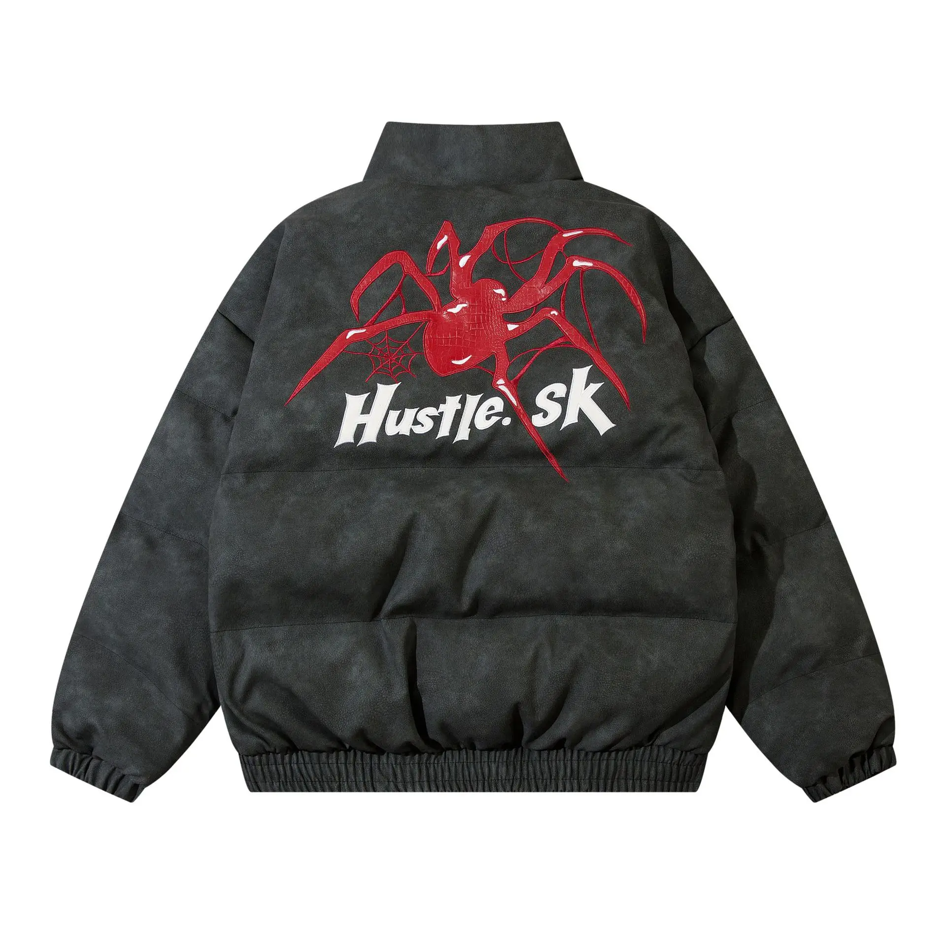 Veste matelassurera chaude brodée araignée rouge pour hommes et femmes, manteau coupe-vent décontracté surdimensionné, parkas d'hiver Hip Hop, Streetwear, 2023