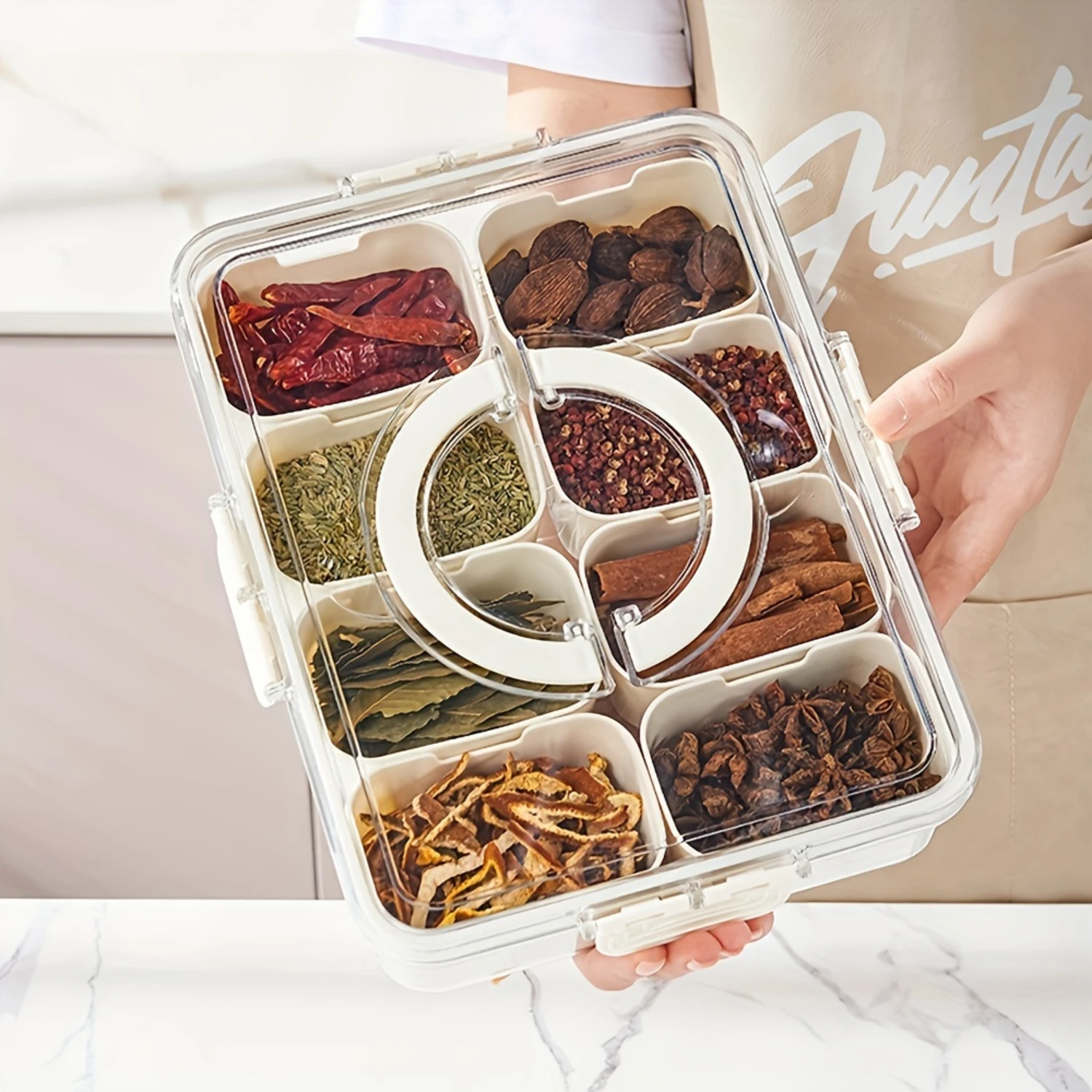 

1 шт., портативный разделенный сервировочный поднос с крышкой и ручками - коробка для закусок, контейнер для гастрономов/органайзер для овощей, фруктов, конфет, орехов