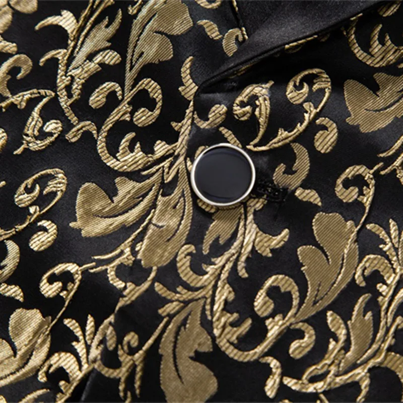 Classic Mens Red Jacquard Suits , Loose Floral Jacket + Black Trousers, Perfect for Weddings, Parties, Proms, Formal Events