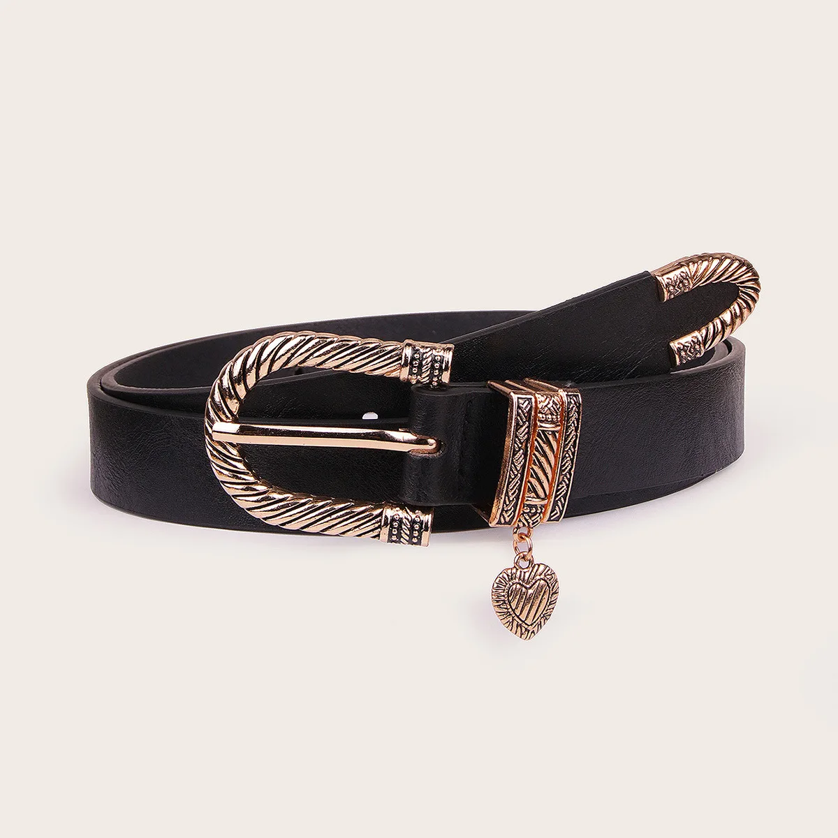 Vintage Carved Love Pendant Women's Belt Casual Fashion Black Jeans Accessories Luxury Gold Buckle Simple Belt New Student