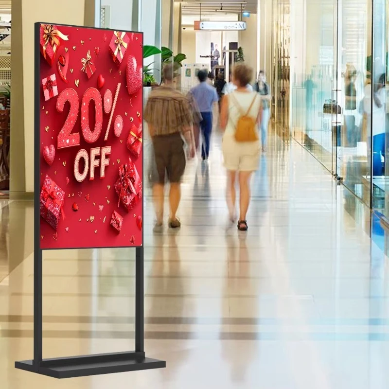 Ultra Thin Floor Standing Window Digital Signage 2500nits High Brightness Shop Advertising Display 43 Inch Vertical LCD Screen
