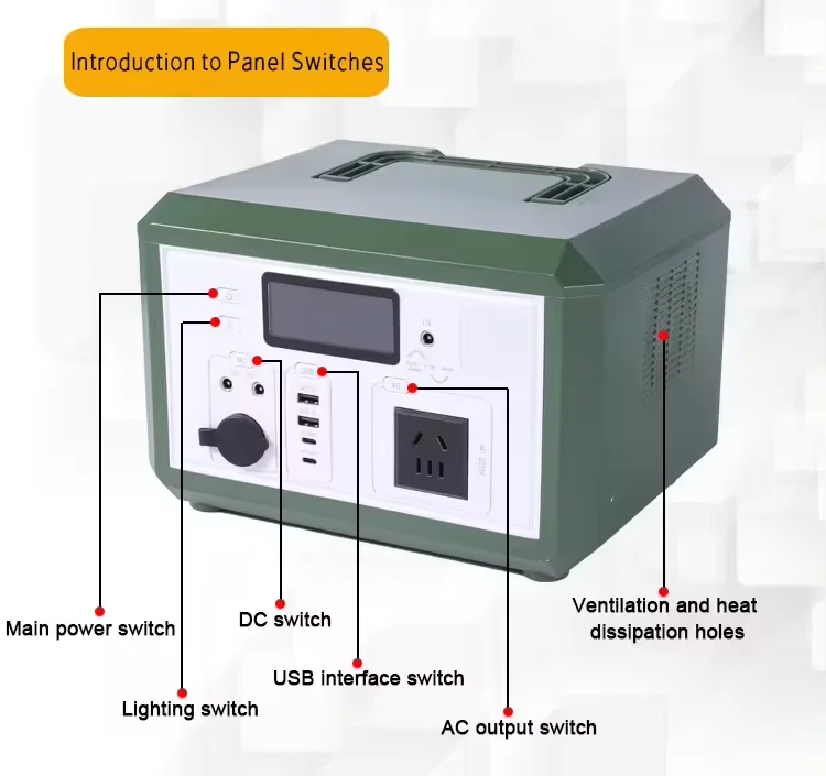 Central eléctrica portátil de 600W con iluminación LED para acampar al aire libre y carga inalámbrica de 110V funciona con panel solar y fuente de coche