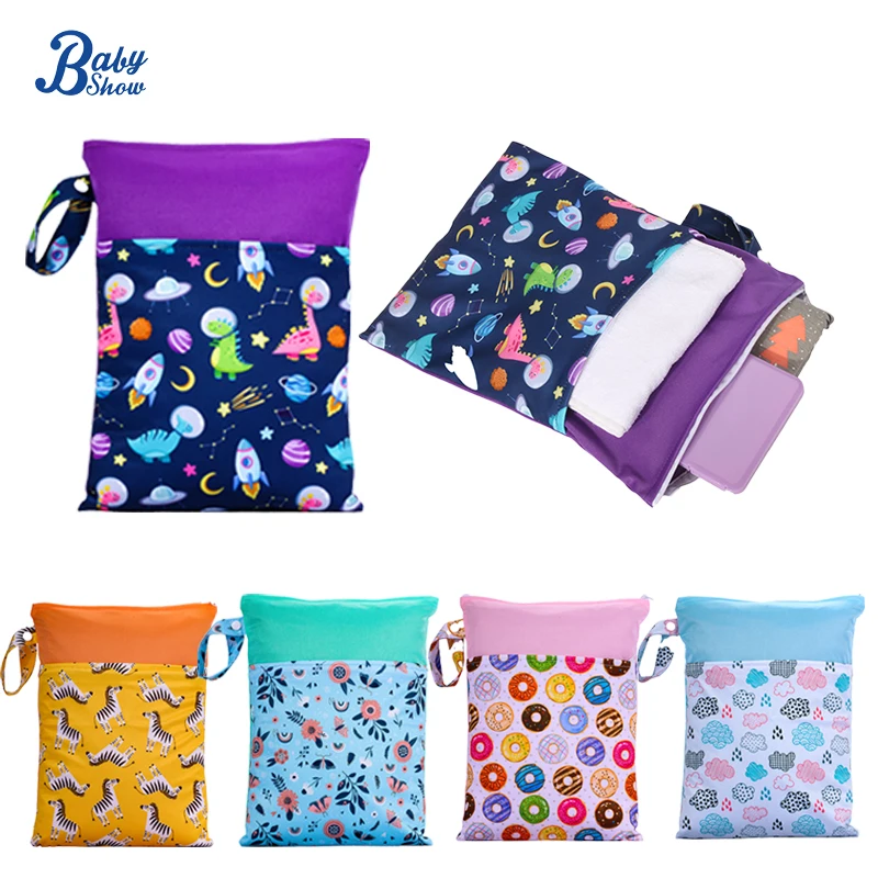 25*35cm Washable Wet Dry Diaper Bag Waterproof Swim Carry Bags Double Zippered Travel Wet Bag for Baby Nappies Menstrual Pads