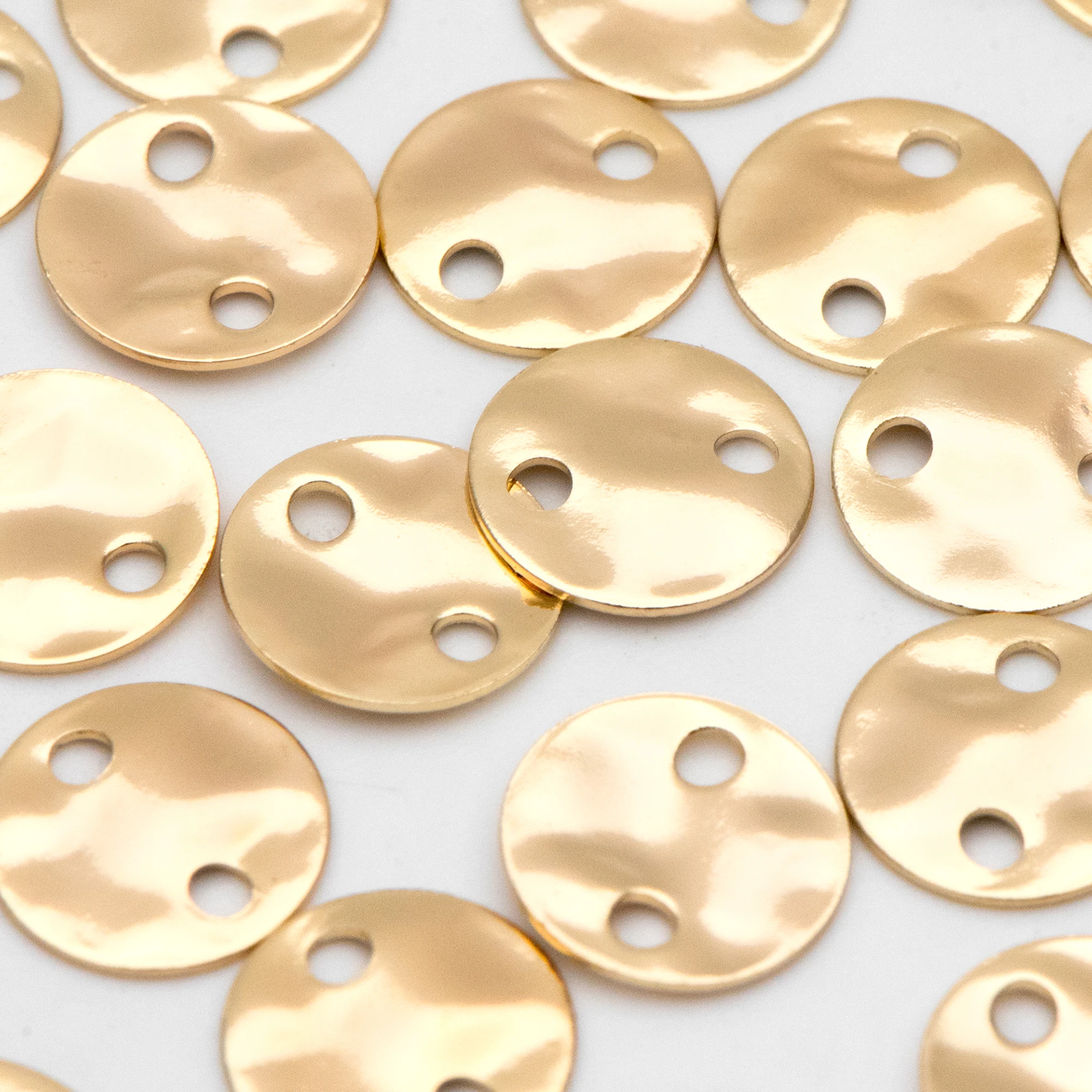 20pcs Round Hammered Disc Connectors 8mm, Gold Plated Brass Coin Disk Charms (GB-3176)