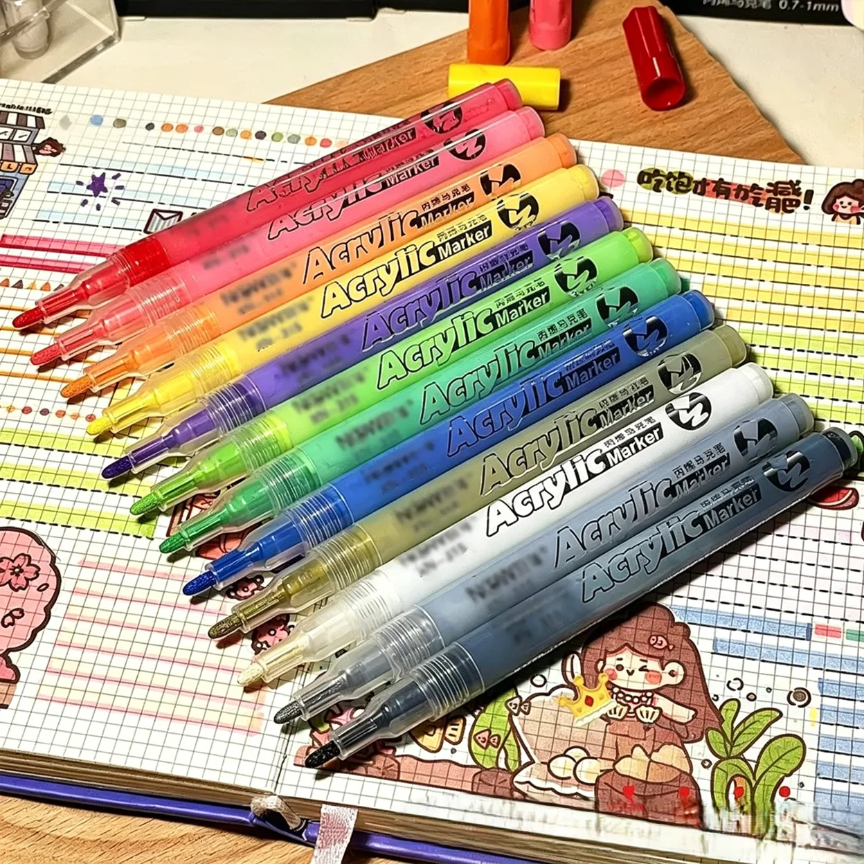 Aesthetic Acrylic Paint Marker Set (12pcs) - Vibrant Multi-Surface Art Pens, Essential Supplies for Rock Painting & Ceramics