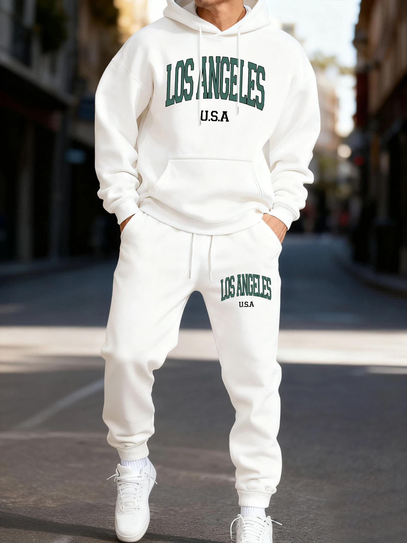 

Los Angeles Usa Letter Printing Man Hoodie Set Casual Fashion Two Pices Sets Jogging Loose Clothing Pocket Fleece Clothes