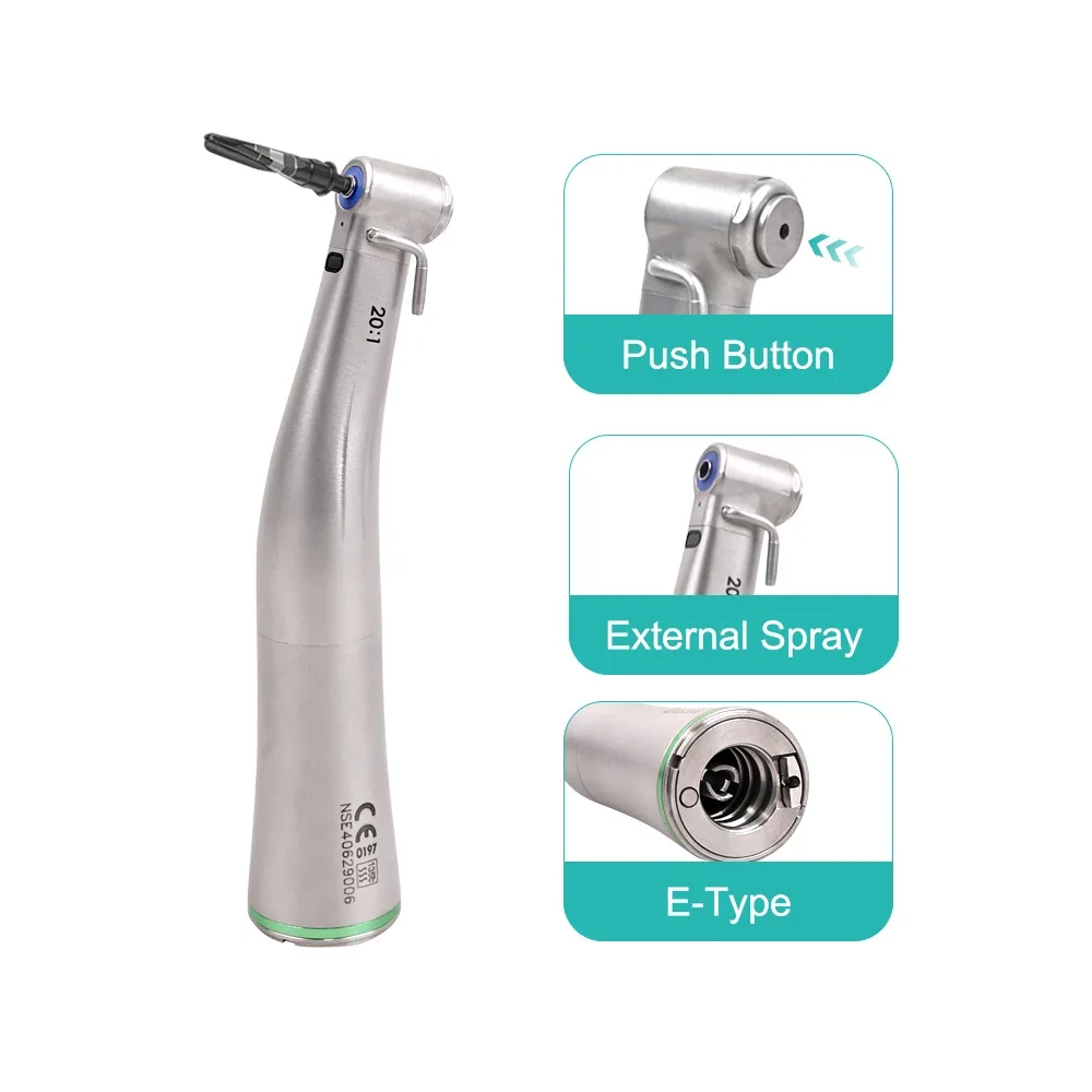 Dental LED Fiber Optic 20:1 Contra Angle Handpiece Dental Surgery Implant Handpiece Detachable External&Internal Cooling Tools