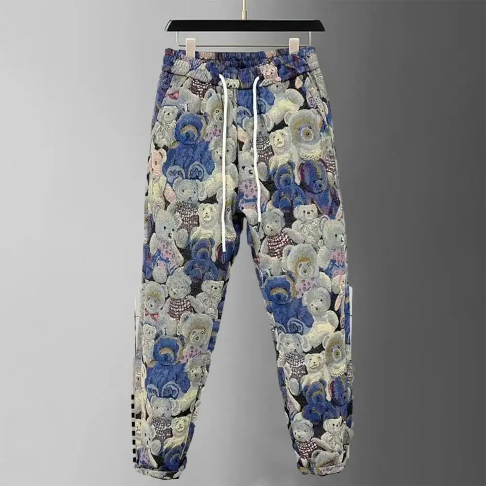 

Harem Pants with Leg-binding Design Cute Bear Pattern Pants Men's Bear Print Harem Pants Casual Streetwear with for Autumn