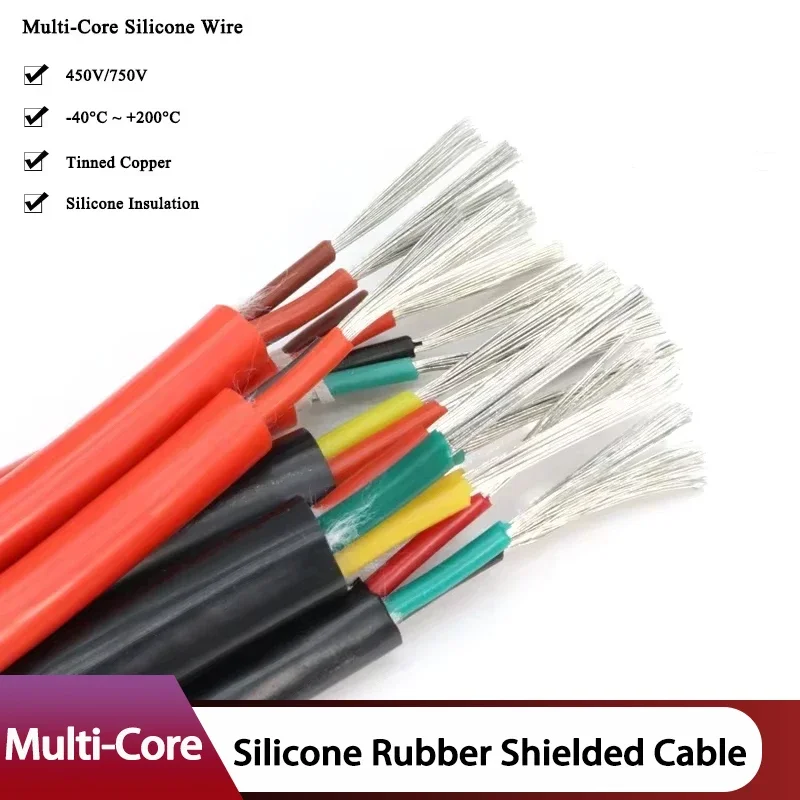 

1/2/5M Soft Silicone Rubber Cable sq 0.3 0.5 0.75 1 1.5 2.5 4 6mm Flexible Multi-Core Insulated Copper High Temperature Wire