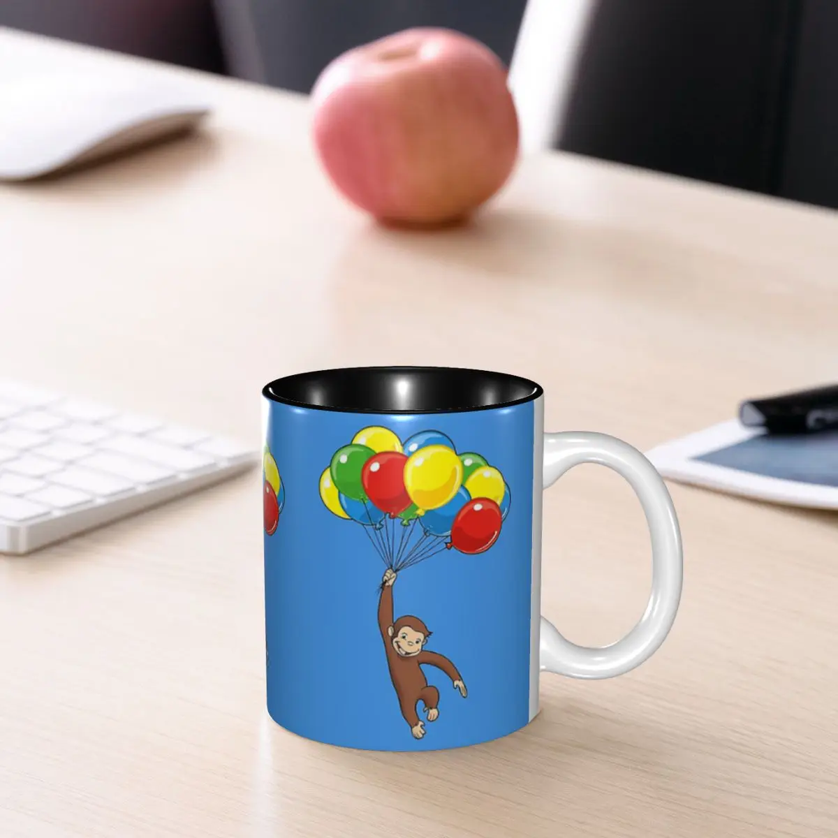 

Curious George With Balloons Mug Funny Ceramic Coffee Cups Tea Mugs Milk Cup Drinkware Gift for Woman Man