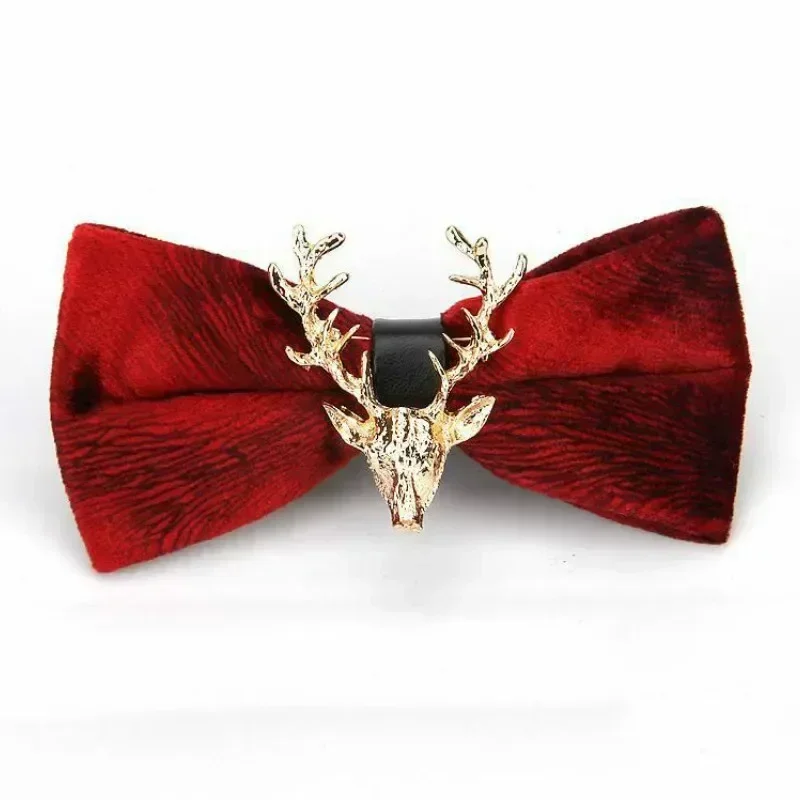 High end Fashion Men\'s Gold Velvet Bowtie Christmas Metal Elk Head Wedding Luxury Bow Ties Trendy Collar Jewelry Gifts for Men