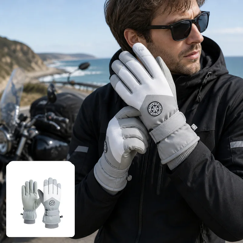 Winter Unisex Snowboard Ski Gloves PU Leather Non-slip Touch Screen Waterproof Motorcycle Cycling Fleece Warm Snow