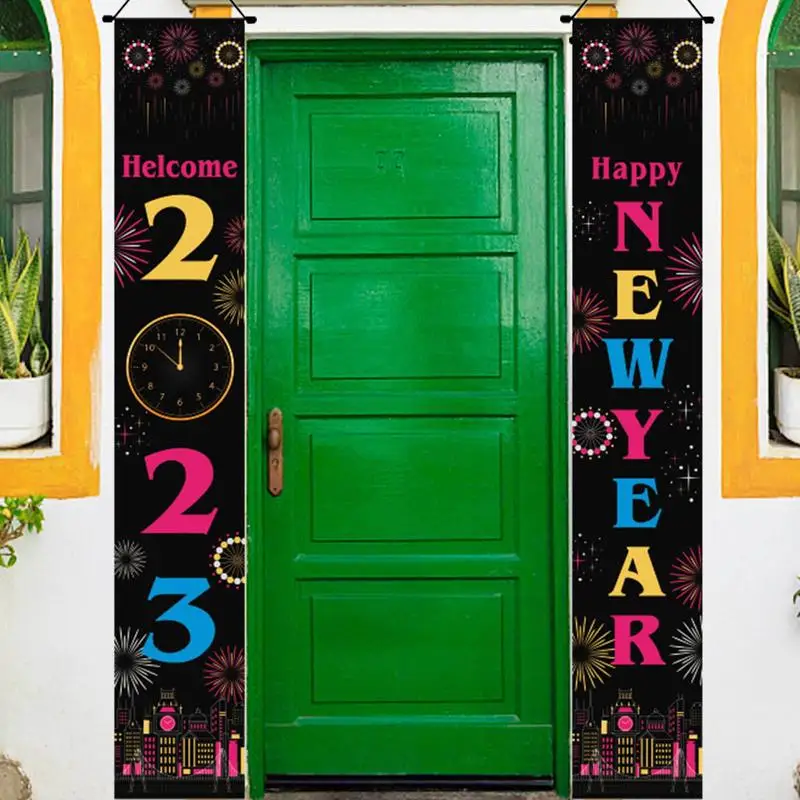 Pancarta de Feliz Año Nuevo de 70.87x11.81in, decoración colgante para puerta de Feliz Año Nuevo, suministros para fiesta de Nochevieja, decoración para puerta delantera de casa