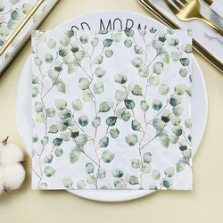 Printed Napkin Forest Eucalyptus Leaves Coloured Paper Napkins Hotel Western Restaurant Table Decoration Wine Glass Flower Paper