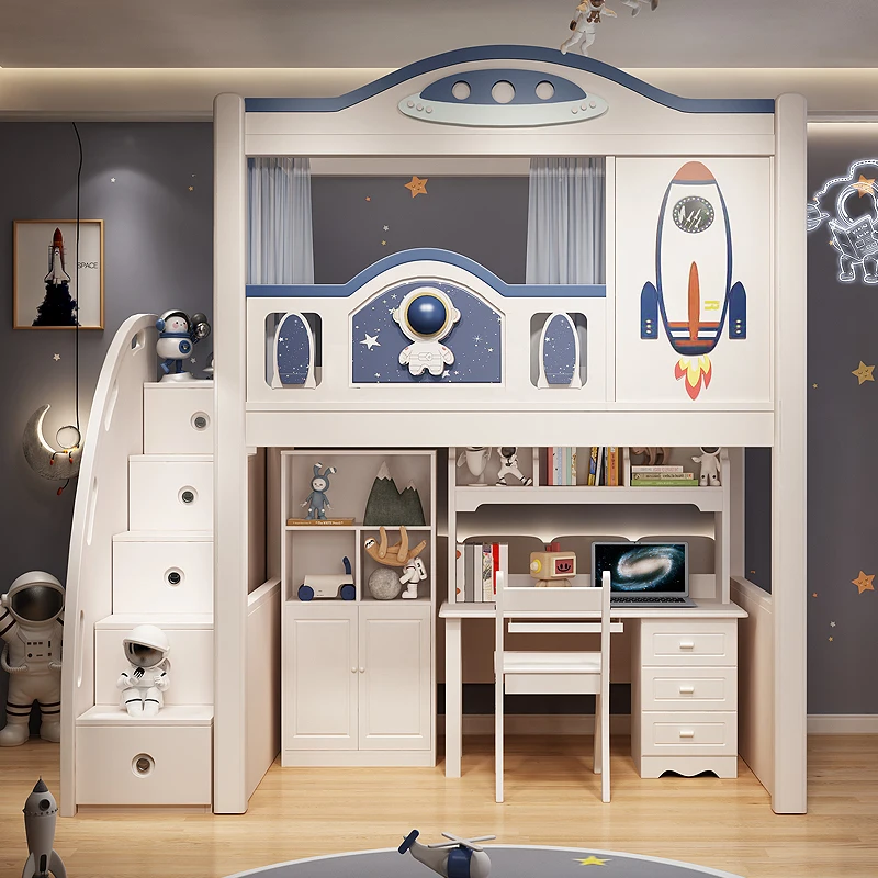 Children and boys staggered bunk bed, bunk bed, desk combination bed, castle rocket tree house bed