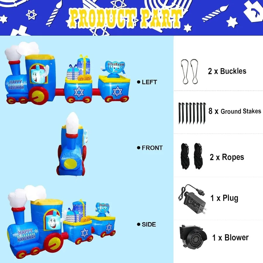 10FT طول هانوكا نفخ قطار الشمعدان الديكور في الهواء الطلق تفجير ديكورات هانوكا المدمج في 8 أضواء Led للمنزل Ga #3