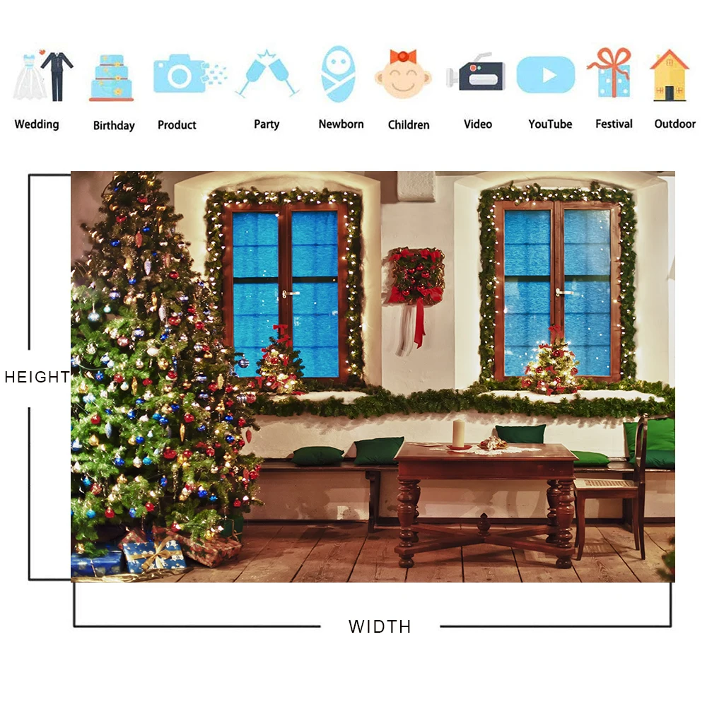 Bonvvie Christmas Photography Backdrop Photocall Window Tree Gift Party Decor Background Portrait Photographic Kids Photo Studio