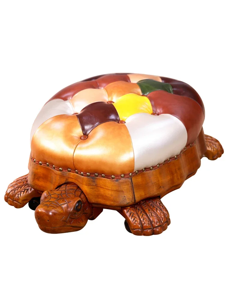 European solid wood low stool, mobile turtle pier living room multi-functional shoe changing stool, creative cartoon sofa stool