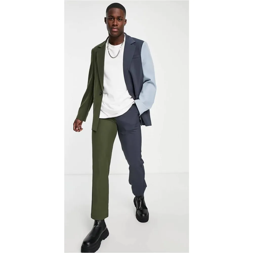 Latest Men Suits Splicing 2 Pieces Blazer Pants One Button Notch Lapel Gentle Wedding Groom Business Causal Prom Man Daily Wear