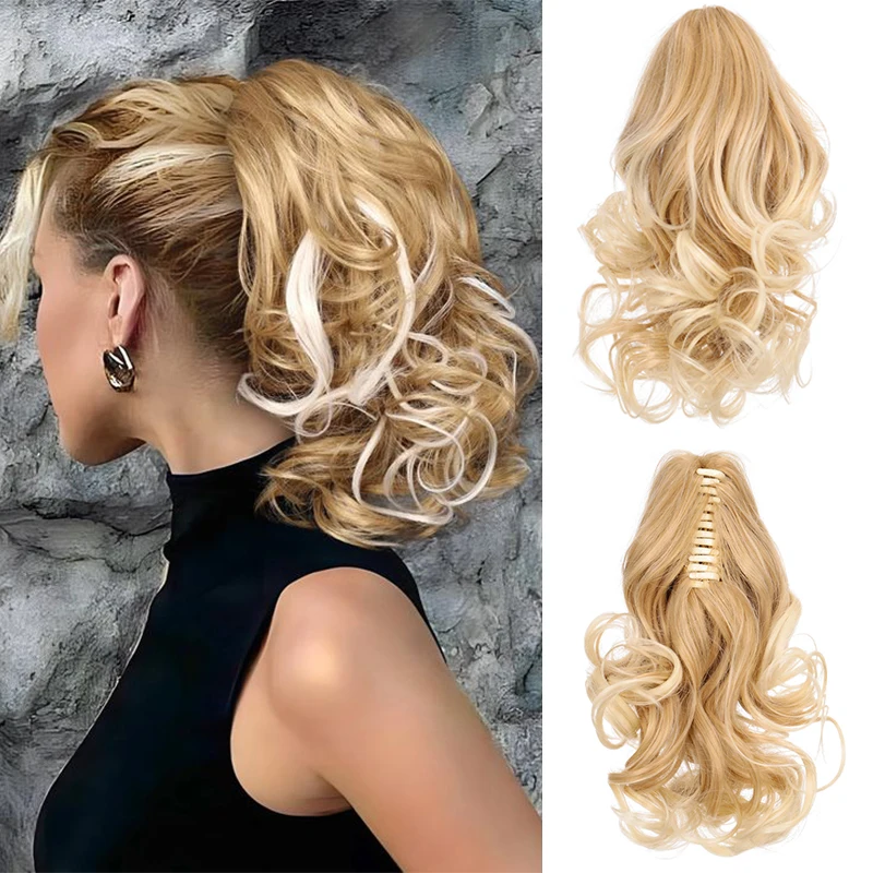 Claw Clip Short Ponytail Extensions Bounce Loose Wavy Pony tails Thick Synthetic Hairpiece for Women Fake Daily Use 10 Inch