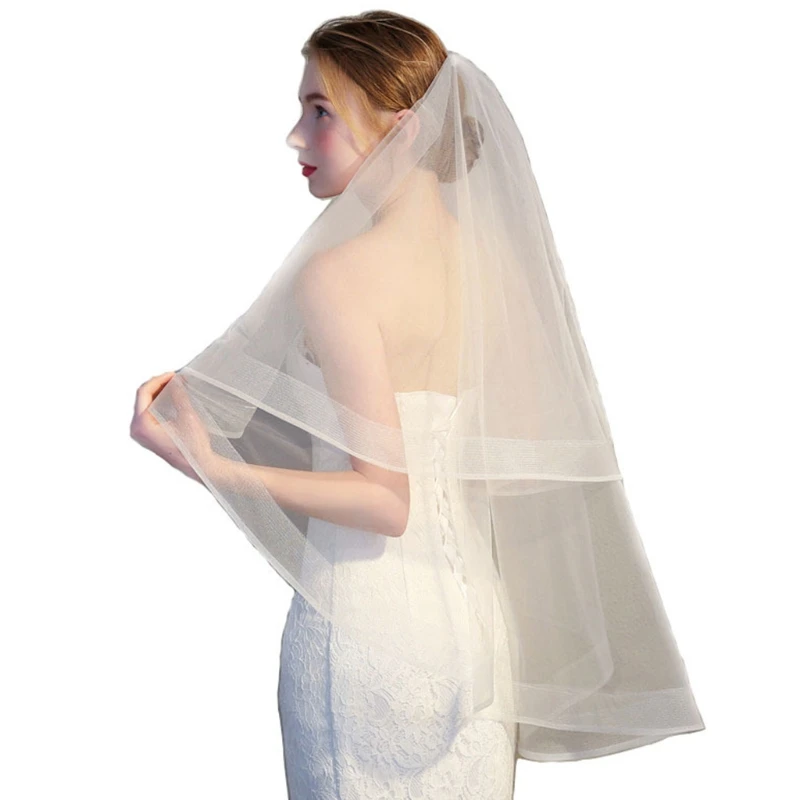 Bridal Veil with Comb Double Layers Exquisite Sheer Tulle Short Illusion Veils for Wedding Bride Bridesmaid Flower Girl