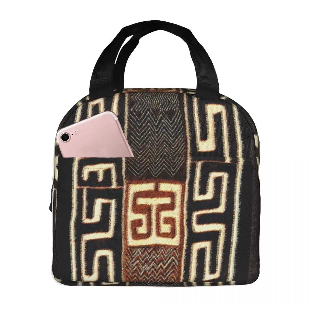 

African Tribal Lunch Bag Portable Insulated Canvas Cooler Bag Ancient Thermal School Lunch Box for Women Girl