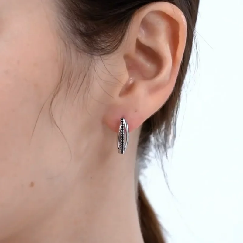 Black Awn 2026 New Hoop Earrings for Women Classic Silver Color Trendy Spinel Engagement Jewelry I229