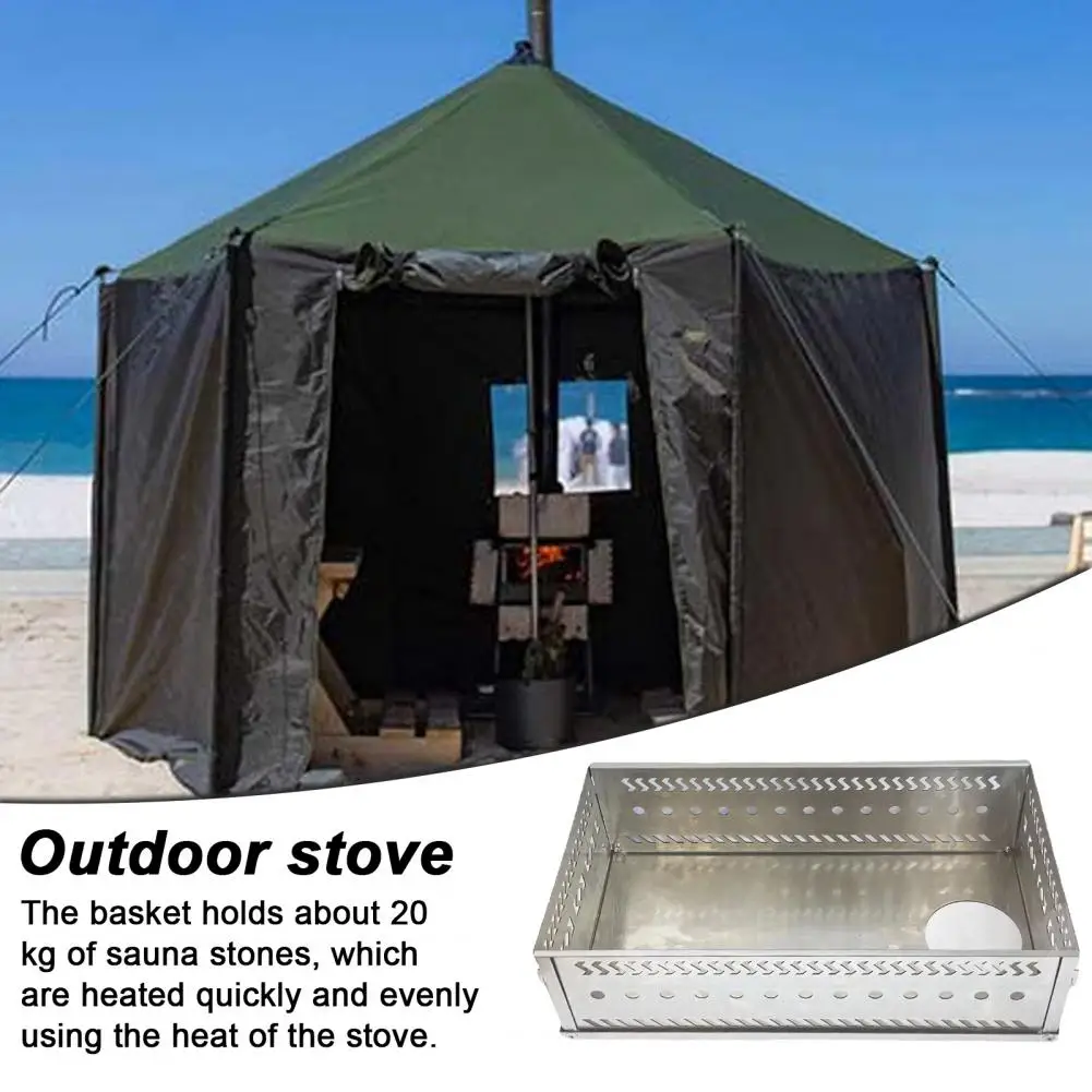 

Sauna Stone Rack Portable Foldable Outdoor Stove Sauna Stone Holder Wood Basket for Camping Picnic Bbq Heat-resistant Charcoal