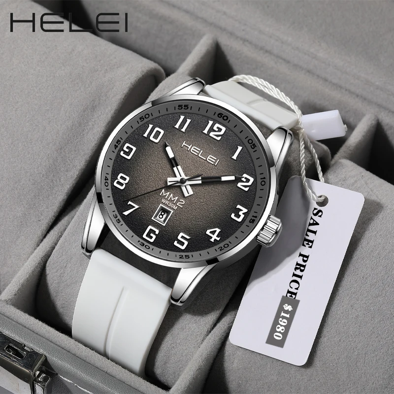 Orologio da uomo classico di marca HELEI orologio da polso al quarzo di moda display calendario in silicone orologio da uomo di alta qualità regalo per uomo