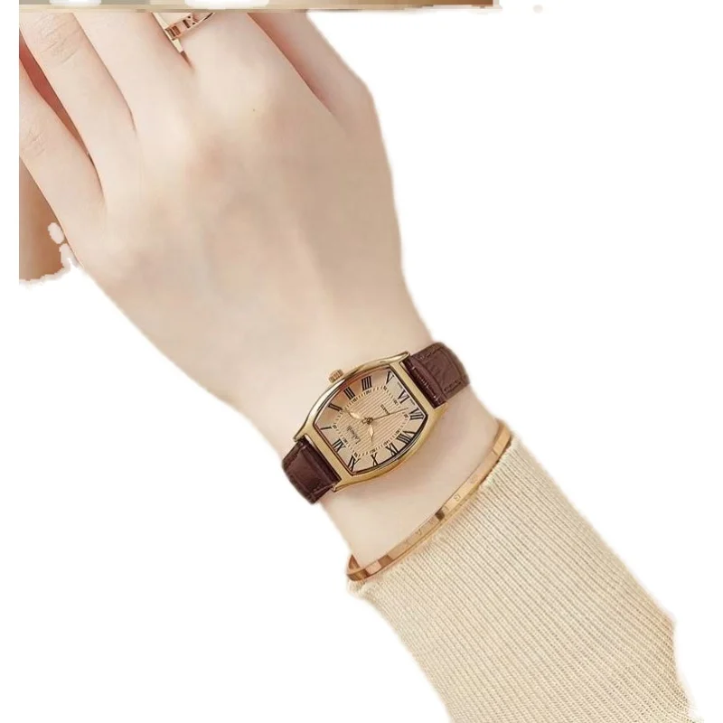 

Retro belt wine barrel type simple and versatile women's watch quartz watch