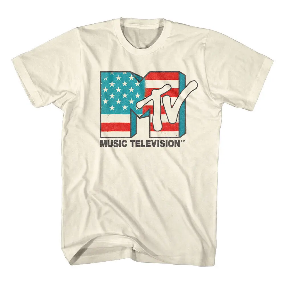 MTV Star Spangled Logo Men's T Shirt USA Flag Stripes America Music Television