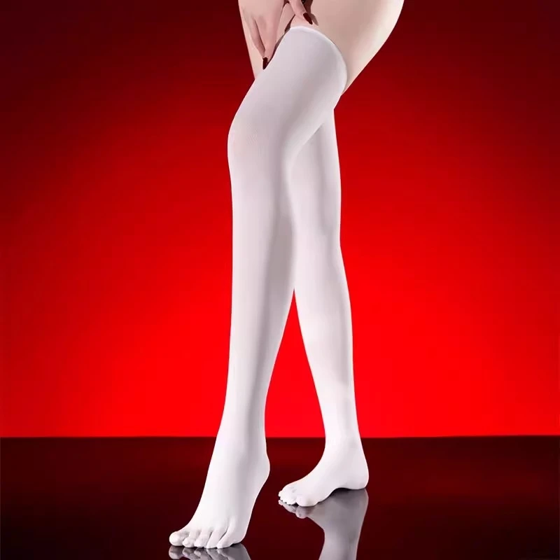 Red Velvet Stockings Five Toes Thigh High Elastic Stockings Women Stay Up Dance Hosiery Spring Autumn 120D Thicken Leg Warmers view 4