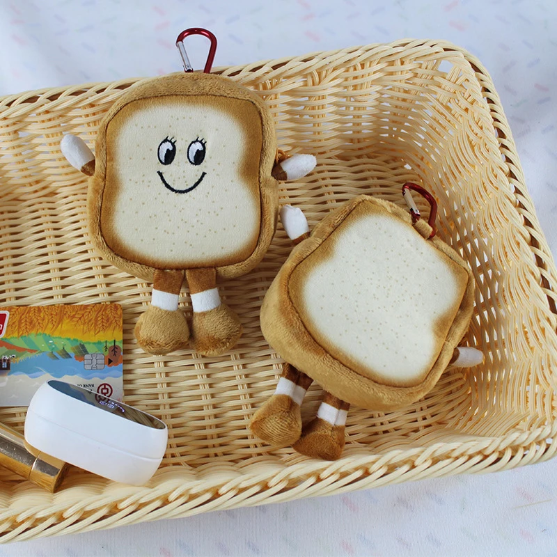 Plush Purse Toast Bread Lovely Mini Coin Portable Plush Key Card Earphone Storage Bag Wallet Pendant Keychain Girls Gifts Toys