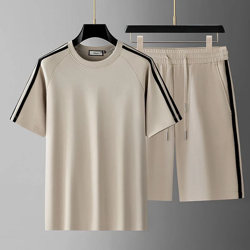 【Modal】2025 summer high-end men's short-sleeved shorts two-piece casual sports suit complete set