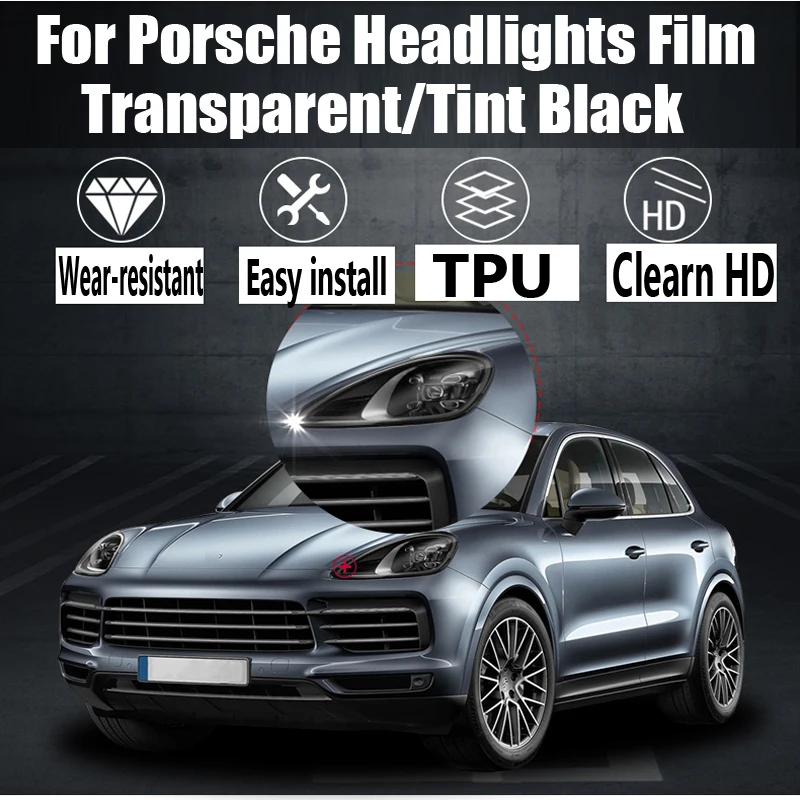 For Porsche Macan 2014-2021 Exterior Accessories Car TPU Headlight Protective Film Blackened Transparent Front LED Sticker