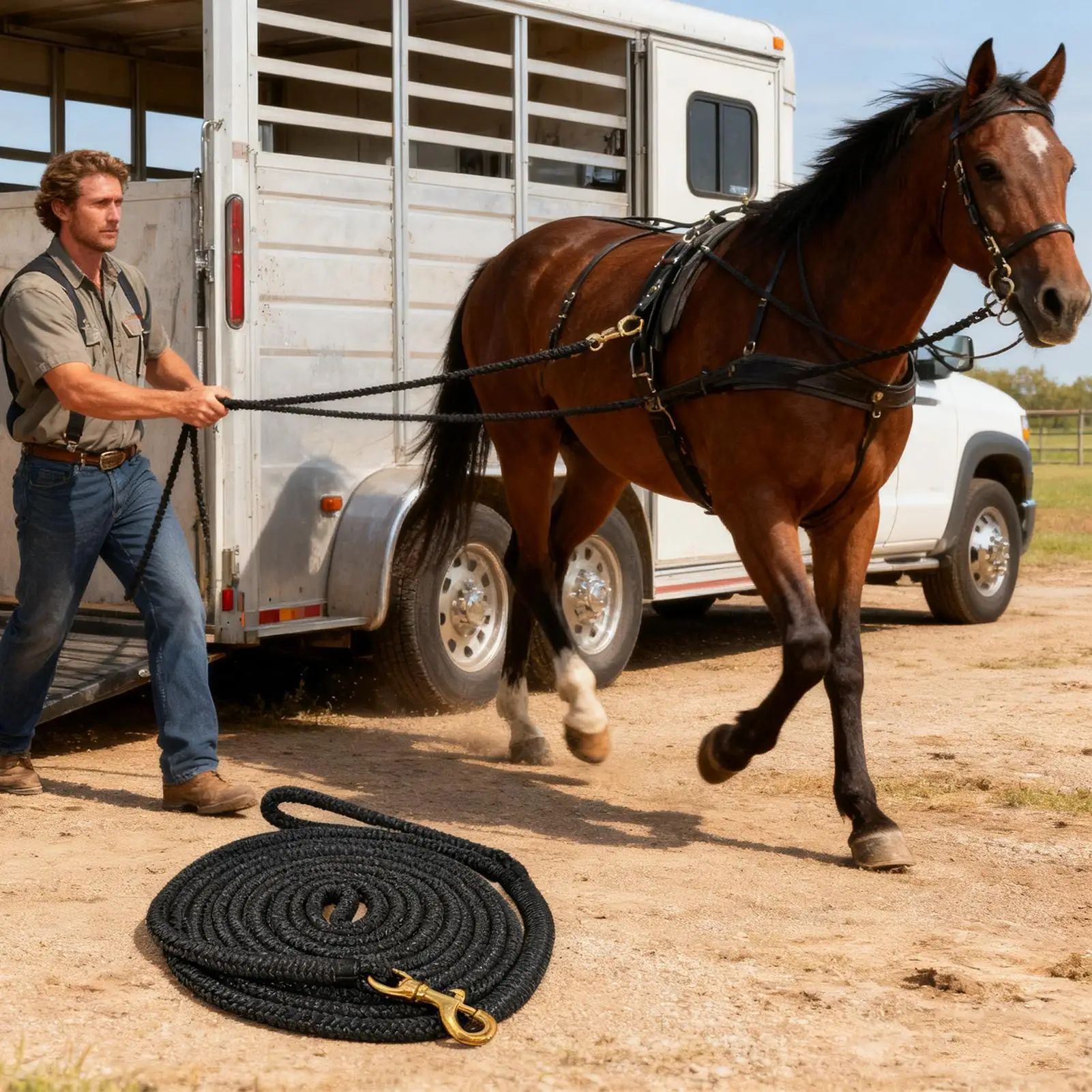 Horse Lunge Line Performance Horse Line Tack Equine Lunge Lead with Quick Halter for Daily Outside Barn Farm Pasture Stable