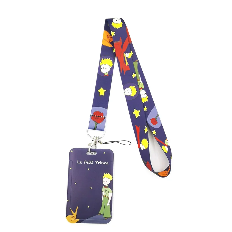 Little Prince Black Anime Lanyard Badge Holder ID Card Lanyards Mobile Phone Rope Key Lanyard Neck Straps Keychain Key Ring