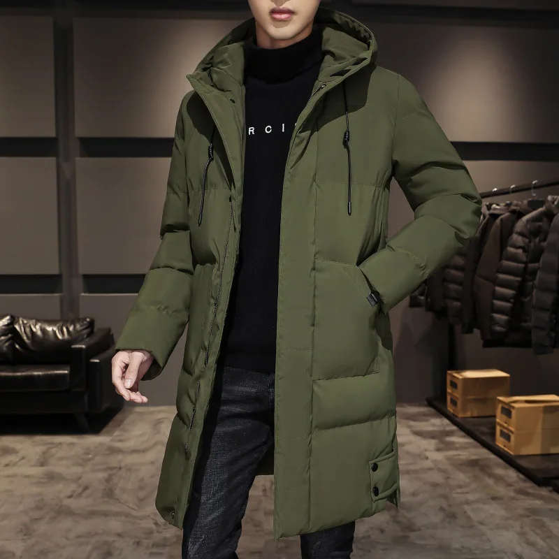 Winter Man Down Jacket Simple Solid Color Cold-proof Male Outerwear Mid Length Long Sleeve Zipper Daily Men Hooded Coat