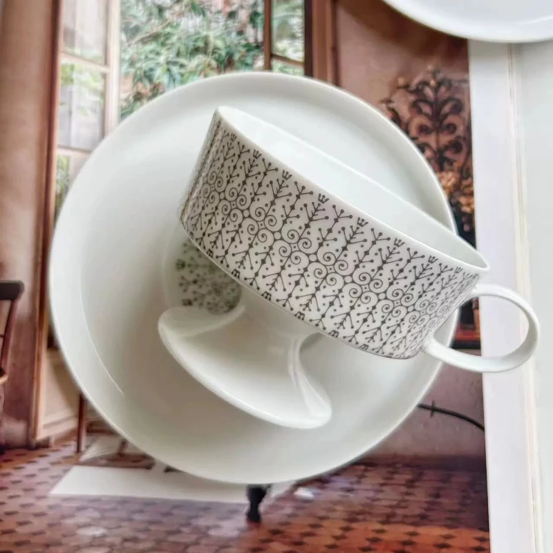 L-color pattern tall coffee cup and saucer 