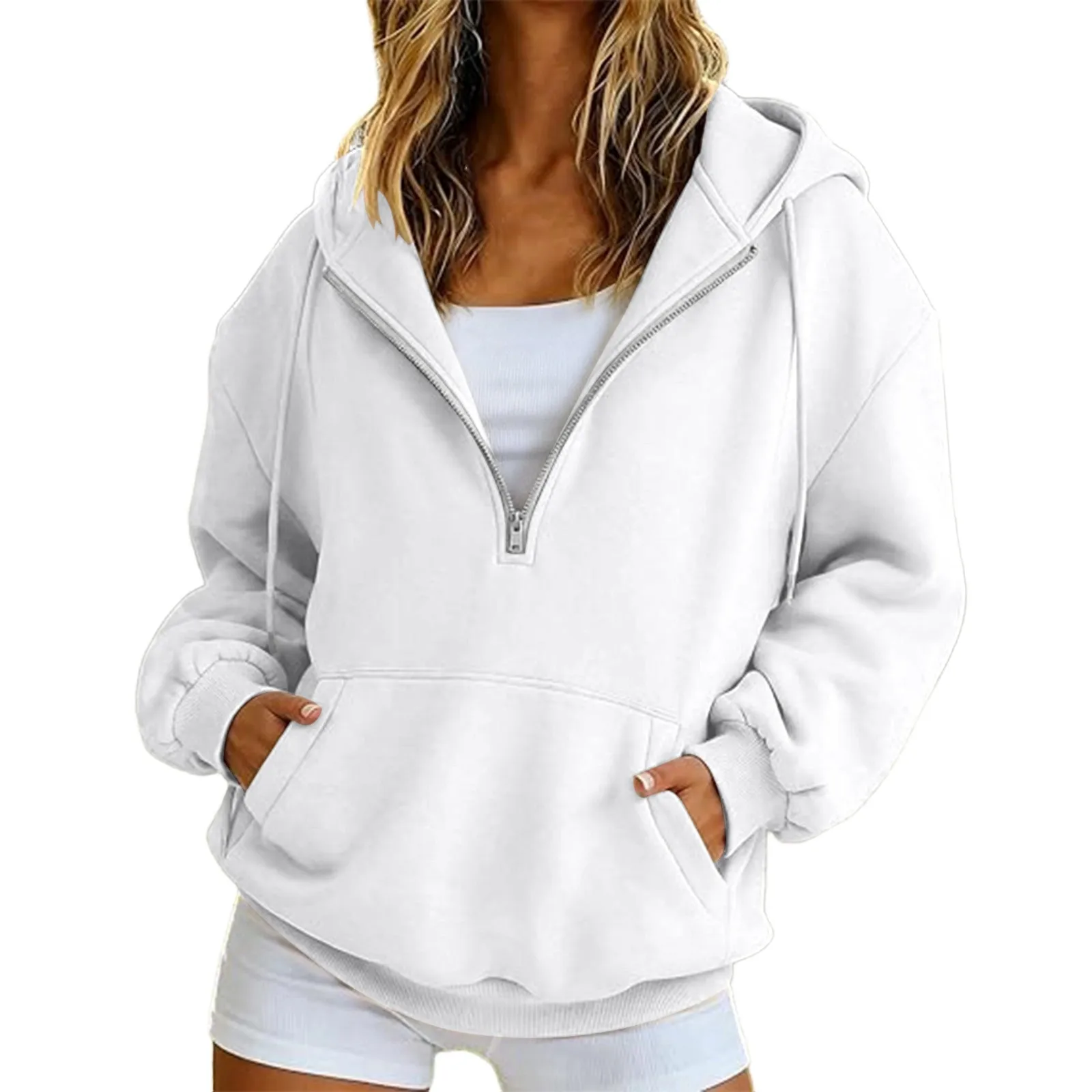 2026 Herbst/Winter Neuerscheinung Damen Fleece-Gefütterte Multifunktionale Reißverschluss-Kapuzenjacke Glatte Silhouette Warme Kapuzenjacke – Detail 7