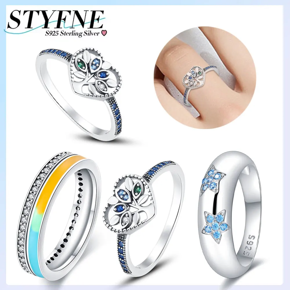 Ring aus Sterlingsilber, 925er vergoldet, Farbe Zirkonium, Krone, Lebensbaum, Stern, Mond, Ringe für Damen, hochwertiger edler Schmuck, Hochzeitsgeschenk